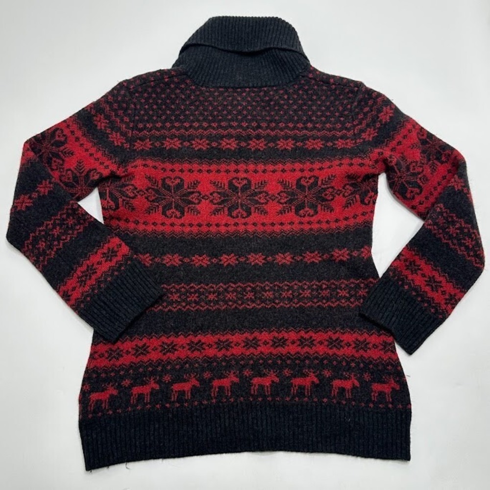 Krimson Klover Sweater Girls L Large 100% Merino Wool Red Black Moose Snowflake - Picture 8 of 8